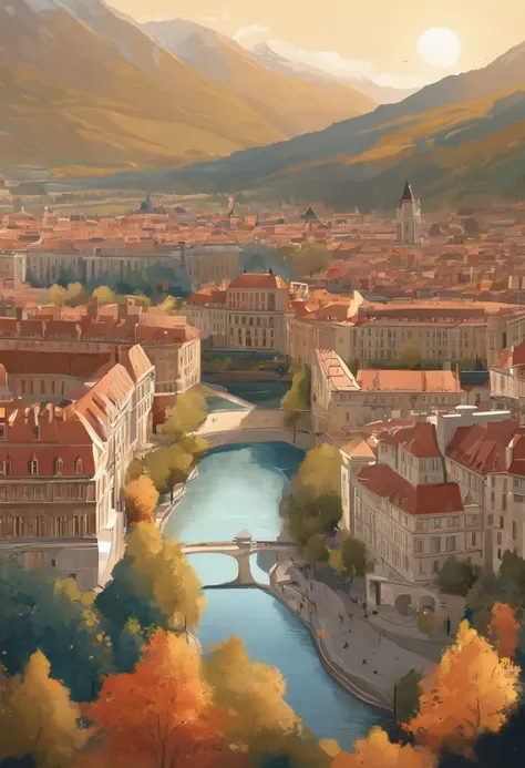 Illustration de dessin animé inspirée de Disney: quartier de grenoble ville olympique. cerceuil au milieu de la pièce