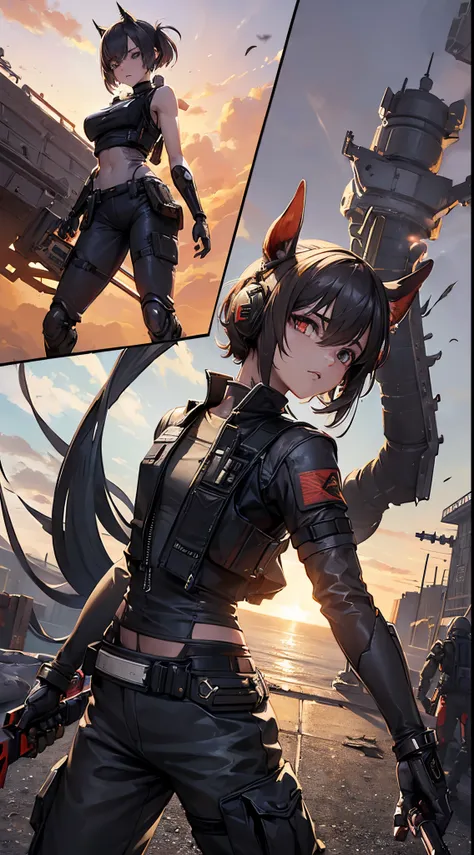 masterpiece, high quality, detailed art, concept art, character concept, ARKNIGHTS, sci-fi knights, anthro animals battle androids, (battle android model), female character android, (wearing [military|sexy|elegant:0.25] future outfit uniform with straps an...