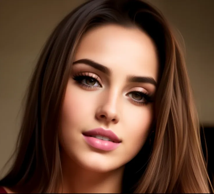 arafed woman with long brown hair and a pink lipstick, photorealistic beautiful face, photo realistic, realistic beautiful face,...