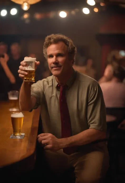 A photo of Frank the Tank participating in a beer pong tournament at a local bar,Old School,Frank, famously known as “Frank the Tank” from the movie “Old School,” played by Will Ferrell, is depicted as an average, middle-aged man who often dresses in casua...