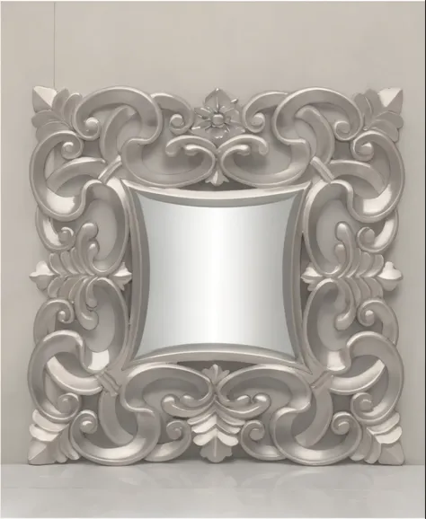 there is a silver mirror with a decorative design on it, mirror texture, mirrors, abstract mirrors, mirror background, baroque detailed, mirror and glass surfaces, baroque, mirrored, mirror, white elegant baroque design, baroque frame border, art piece fra...