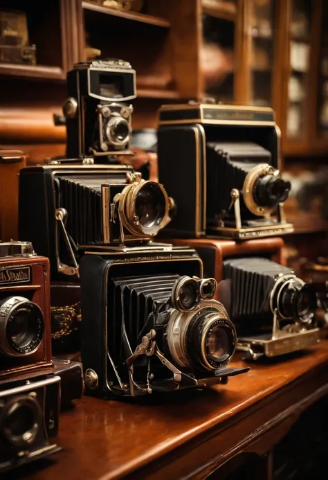 A photo of a beautiful vintage camera collection in a quaint antique shop.,original,Wearing beautiful clothes and having a nice body