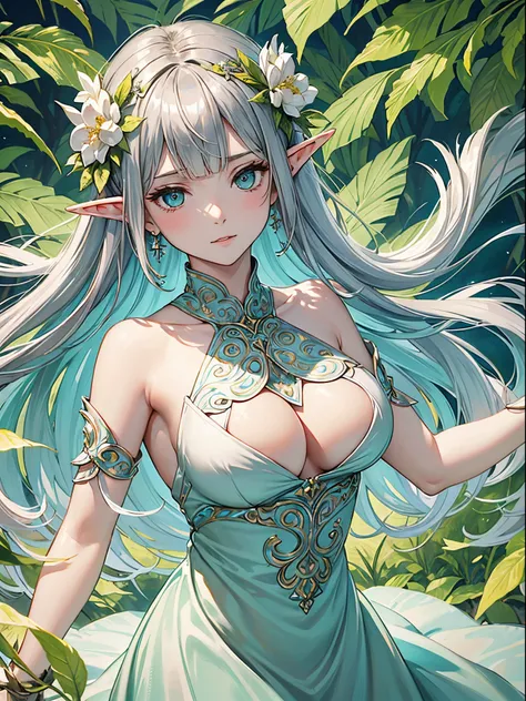 (((masutepiece))), (((Best Quality))), ((Ultra-detailed)), (Illustration), ((extremely delicate and beautiful)),Dynamic Angle,floating, (Beautiful detailed eyes), (Detailed light) fairyland,Dynamic Angle,((1girl in, 25-years old)),(elf),(Girl in a dream),(...