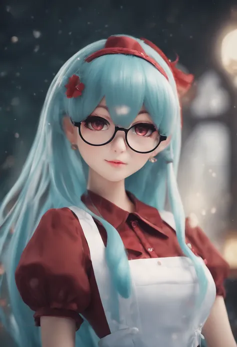 miku hatsune、1girl in, [Twin-tailed], Shaded face,  Crazy, skirt rift, pantiy, [self lift]、eye glasses、put on glasses、eye glass、Blunt bangs、Red brilliant eyes、Sexy、Nasty face、maid, over-kneehighs,Ahegao , Silly,Sexual ecstasy,Drunken eyes,Blunt bangs, Blac...