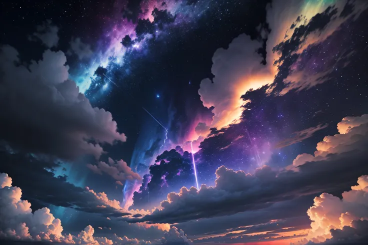 storm clouds with prismatic colors in the night sky