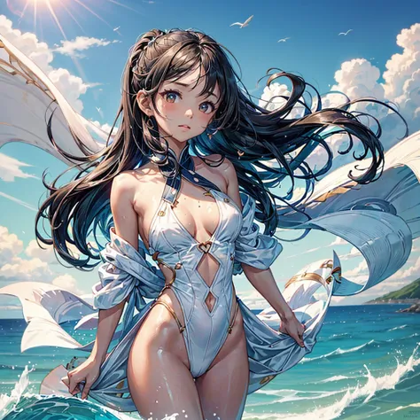 beauty and appearance，sexy brown skin，There are traces of the sun，big boobs and big ass，Tall，Round and smooth，Delicate skin hawaii beach，Blue sea and sky，White sand beach spreads out，Its like a gorgeous picture，Its heart-warming。A gentle breeze，Brings a fr...