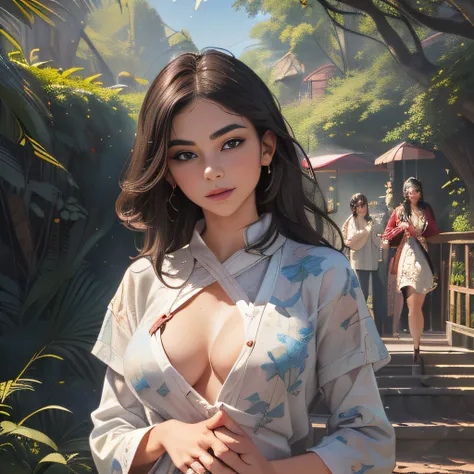 (Extremely detailed 8k wallpaper:2), (photo:2), (22 years old soigne Beautiful girl:2), (gives a lecture to friends:2), detailed (Face and eyes), (hyper realistic:1), (highly detailed:1), (epic realistic:1), rim light, (maximum details:1), cozy, (fullbody:...