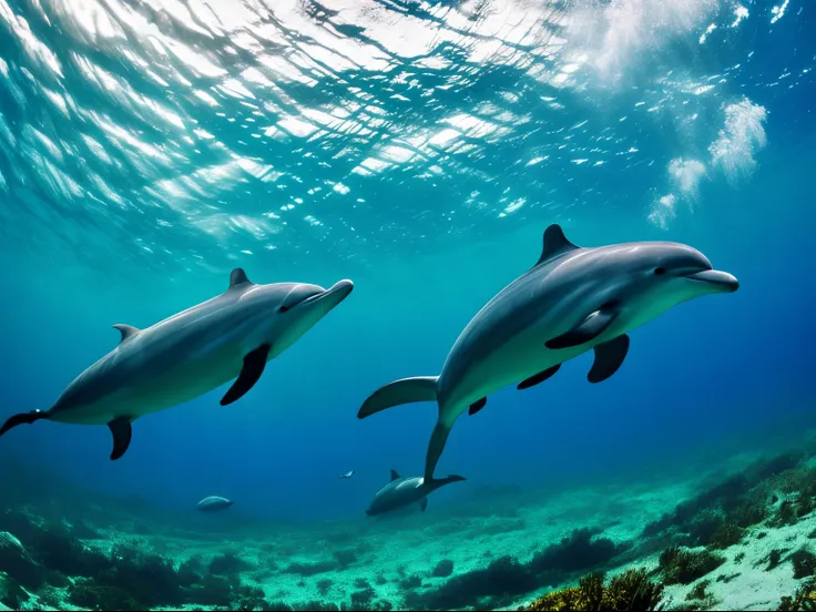 Underwater photography, dolphin, National Geographic, style raw