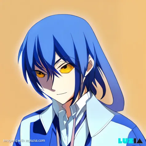 anime, una chica con cabello azul y ojos amarillos vistiendo un traje azul, Estilo anime 2D, Tsuadi, inspirado por Unichi Hiratsuka, Rei Hiroe, Yuyushiki, 2 D anime, Wataru Kajika, Chico alto de anime con ojos azules, estilo anime", Hecho con Anime Painter...