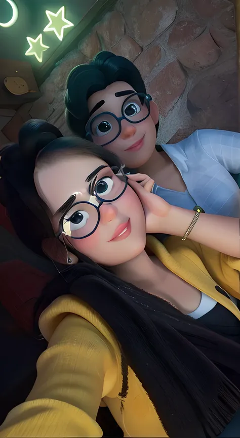 Foto en pareja; Ella tiene lentes; Todo al estilo de Disney Pixar