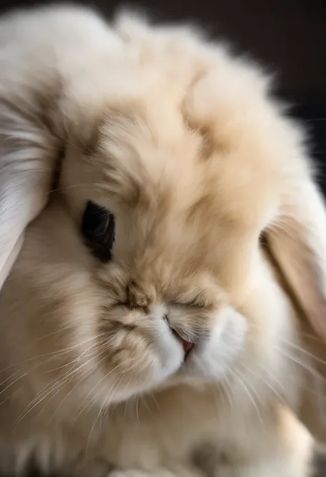 Holland lop bunny, light blonde fur with a bit of white