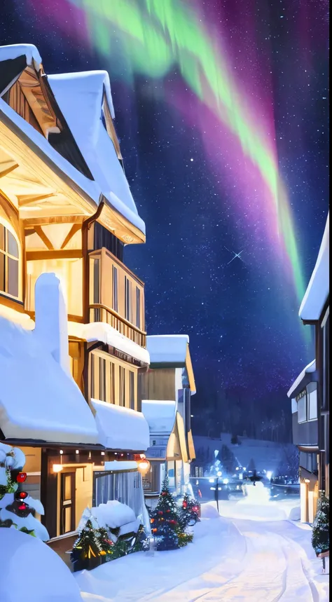 Holy Night,Aurora，Christmas, ,masutepiece, Best Illustration,，Christmas Colors，top-quality，Top image quality，Beautiful world,Fun world，showy，