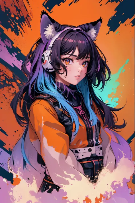 (masterpiece:1.1), (highest quality:1.1), (HDR:1.0), extreme quality, cg, (negative space), detailed face+eyes, 1girl, fox ears, animal ear fluff, (plants:1.18), (fractal art), (bright colors), splashes of color background, colors mashing, paint splatter, ...