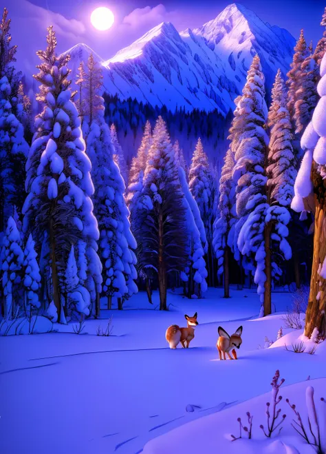 (best quality,4k,8k,highres,masterpiece:1.2),ultra-detailed,(realistic,photorealistic,photo-realistic:1.37),Enchanted forest, little girl illuminated by the soft moonlight,playful foxes,graceful fawns,adorable cubs,wise owls,cute bunnies,prickly hedgehogs ...