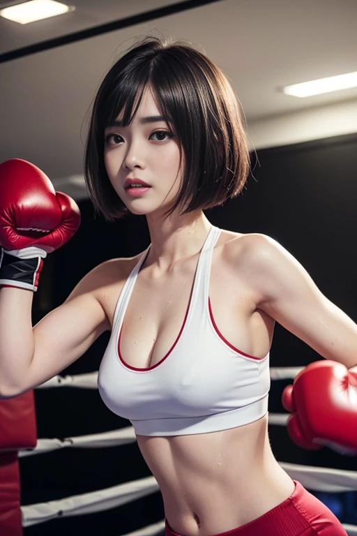 best quality best quality,High quality,masutepiece,Detailed details,hight resolution、Haute,Realistic, resolution,1girl in,Beautiful,beautiful face beautiful face,Beauty of beauty,(shinny skin,bob cut with movement),Looking at Viewer,red blush｜blush and dye...