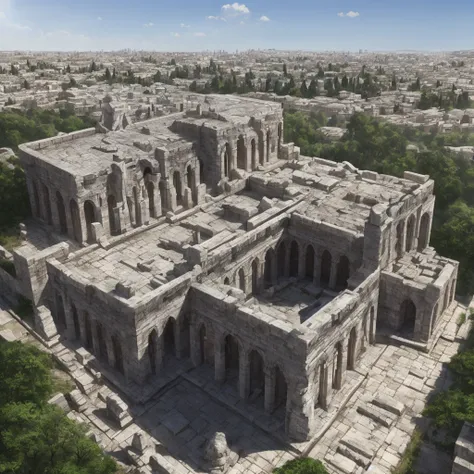 A cinematic angle of Solomon’s temple in Jerusalem, ultra detailed, highest resolution, 8k hyper realistic, detailed stone work, perfect craftsmanship, megalithic stone foundations