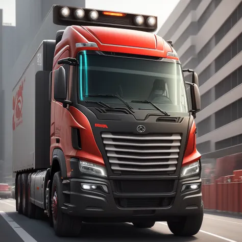 Futuristic truck in red and black color