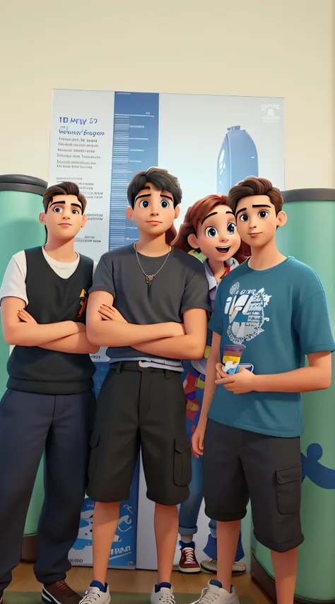 three young people disney pixar style, alta qualidade, melhor qualidade