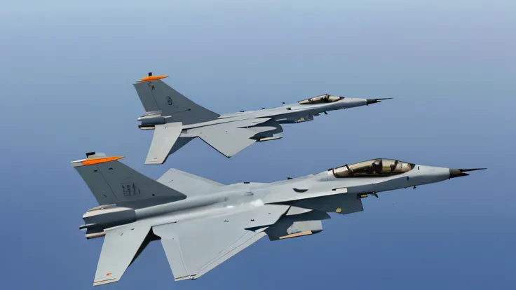 Chinese Air Force, Chinese fighter jets soaring in the sky, aerial view, side view, masterpiece, 8k.