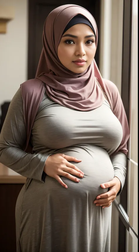 RAW, Best quality, high resolution, masterpiece: 1.3), beautiful Malay woman in hijab (iu:0.8)1beautiful  Malay woman wear Muslim clothing for 9 months pregnant, big breast