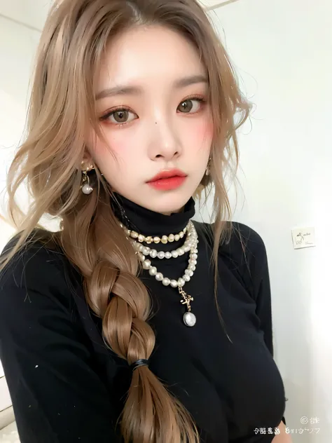 un primer plano de una mujer con cabello largo que llevaba un collar de perlas, ulzzang, collar de perlas, gargantilla perla, Chica coreana, Parque Roseanne de Blackpink, Heonhwa Choe, Blackpink Jennie, Usando pendientes de perlas, Parque Ji-min, Chica con...