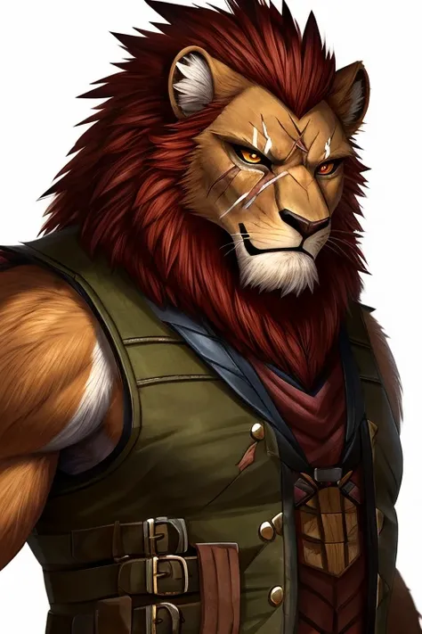 lion tebaxi, berserker, monster hunter, vest, 19, scar on face