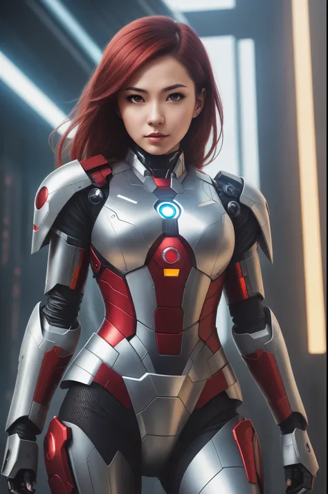 arafed woman in a futuristic suit with a gun in her hand, girl in mecha cyber armor, cyber suit, wearing futuristic armor, cybersuit, diverse cybersuits, sci - fi suit, cyberpunk iron man, inspired by Marek Okon, perfect anime cyborg woman, japanese cyborg...