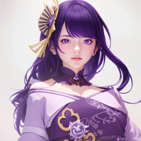 anime girl with purple hair and a purple bow and purple dress, raiden shogun as real person, raiden shogun genshin impact, ayaka...