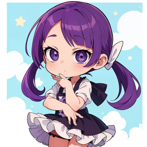 obra-prima, melhor qualidade, 1. garota rindo, cabelo ROXO, purple hair, chibi infantil, Chibi, rindo (garota solo)