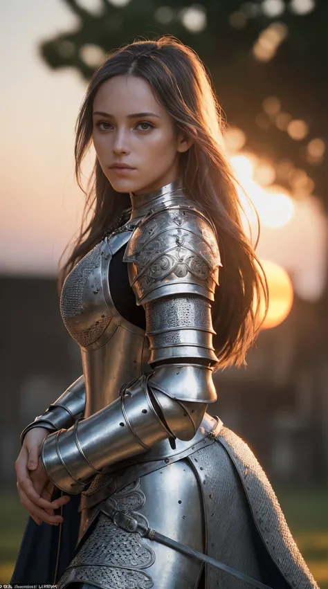 (masterpiece), (extremely intricate:1.3), (realistic), portrait of a girl, the most beautiful in the world, (medieval armor:1.4), metal reflections, upper body, outdoors, intense sunlight, far away castle, professional photograph of a stunning woman detail...