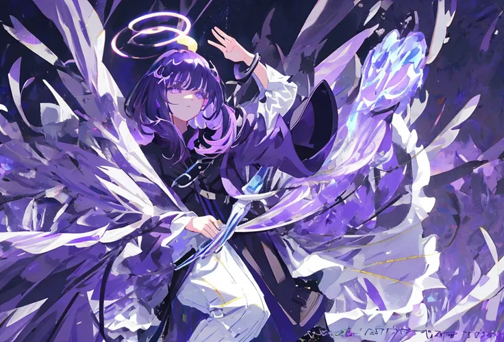 1girl, fringe, dark eyes, eye shadow, in a purple and transparent robe, Woman waving her hands in the air, Bubbles, Dark Purple Wind, dark aura, luminous skin, night time, Blue & Purple sky, dark shadows, twin drills, Shiny hair, Dark halo, glowing eyes, D...