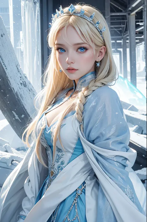 Ice queen blond hair blue eye,white and blue costume