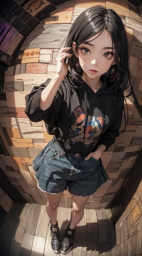 (((8k wallpaper of extremely detailed CG unit:1.2, ​masterpiece, hight resolution:1.2, top-quality:1.2, masutepiece))), ((a very beautiful woman, Hands in pockets:1.8, Grunge Fashion:1.2, wearing hoodies:1.2, wearing skinny jeans, Wearing shoes)), ((extra ...