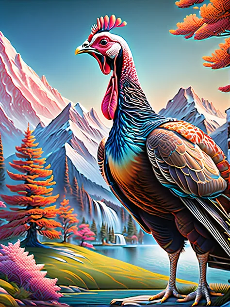 vibrant colors and fantastical turkey, breathtaking, otherworldly landscape filled of dreamlike world of wonder and magic, towering mountains to sparkling streams, rendered in a hyper-realistic style, every detail is brought to life in stunning, realistic ...