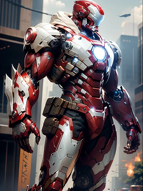 like marvels war-machine, helmet like ironman, armored full white color