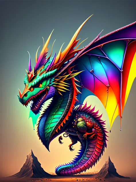 A huge dragon whose entire body is made of rainbow-colored metal.