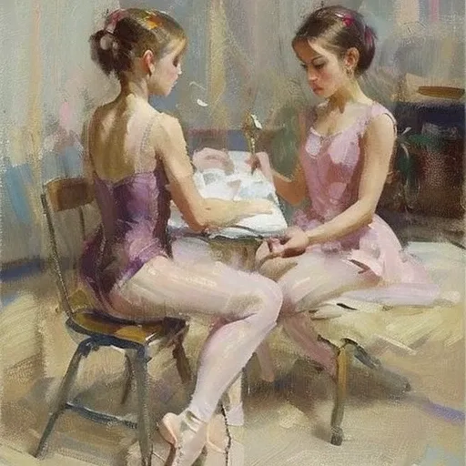 ballet dancer, in the practice room, leg press, 3+girls, table