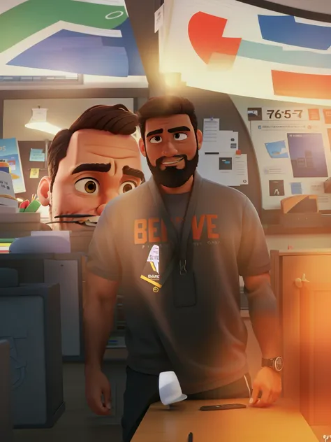 Nice man, com barba, in an office room, formato de imagem anime pixar