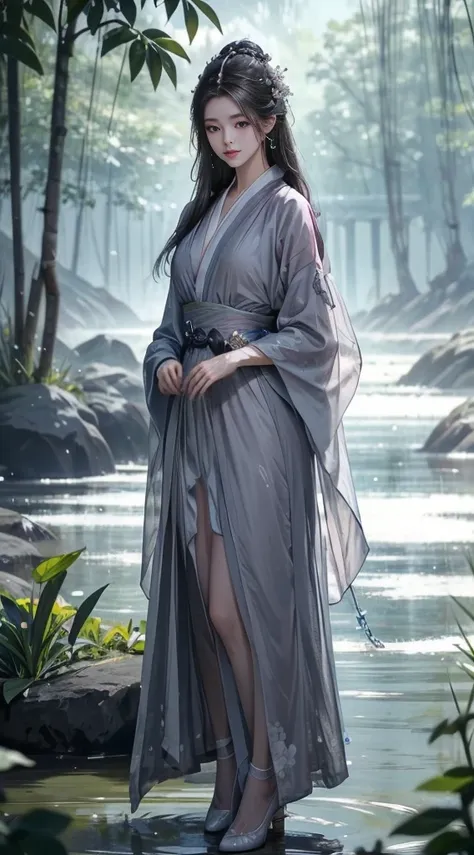 Moonlight Allure，A sea of flowers，Quiet and peaceful。In a sea of flowers，Costume girl dancing，Swaying。She is wearing pink Hanfu，The skirt flutters，Like a blooming peony。beuaty girl，The eyes are bright，shine like starlight。She stepped lightly on the water w...