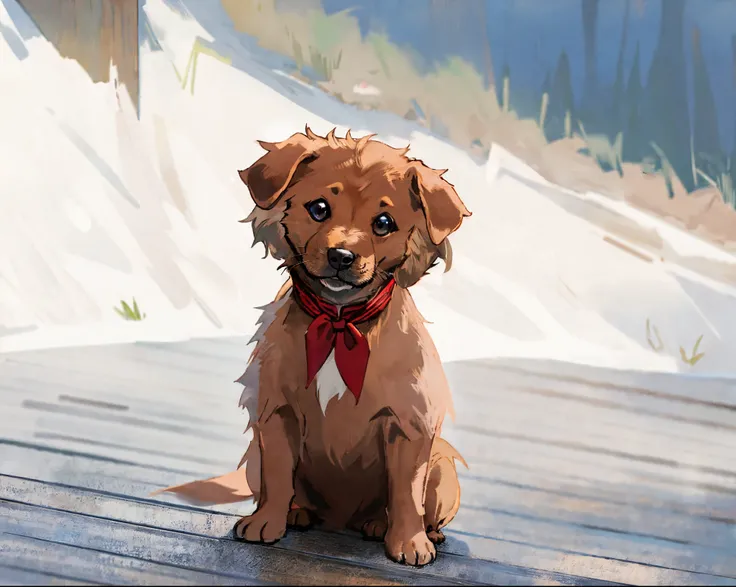 there is a small brown dog sitting on a wooden deck, cute dog, he‘s wearing a red neckerchief, puppy, very handsome, cutest, adorably cute, looking cute, super adorable, extremely handsome, a handsome, cute boy, cute animal, dapper, cute and adorable, cute...