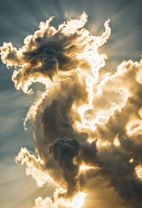 Cloud that looks like a Chinese Dragon illuminated by the rays of the setting sun