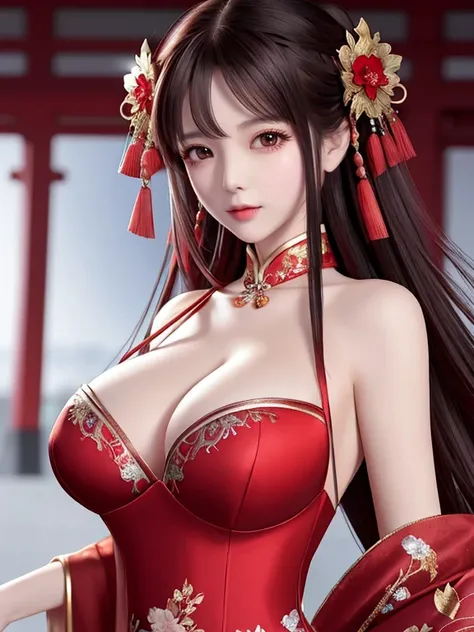 a close up of a woman in a red dress posing for a picture, beautiful attractive anime woman, seductive anime girls, Red bra, Popular topics on cgstation, author：Hero, gorgeous chinese models, cute women, cgstation trends, author：Fan Qi, Sexy girl, very att...