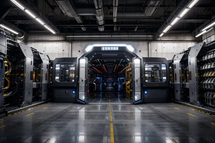 Future advanced automated factory production, high-tech production lines, equipment with strong metal texture, bright images, different machines, futuristic sense, photography master, details of factory machines, ultra-wide angle, high realism, light and d...