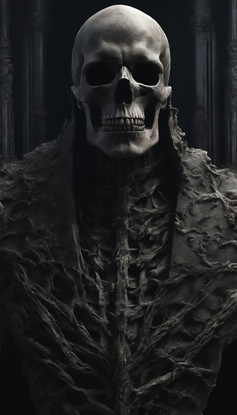 a close up of a statue of a man with a skull on his head, an ultrafine detailed painting by Tadeusz Pruszkówski, featured on zbrush central, hyperrealism, insanely detailed octane render, detailed cinematic render, 4k concept art and hyper realism, 4 k det...