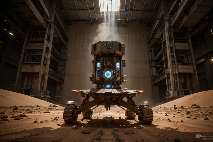 On Mars, machines build foundations, bright picture, different machines, futuristic, photography master, details of factory machines, ultra-wide angle, high realism, light and dark