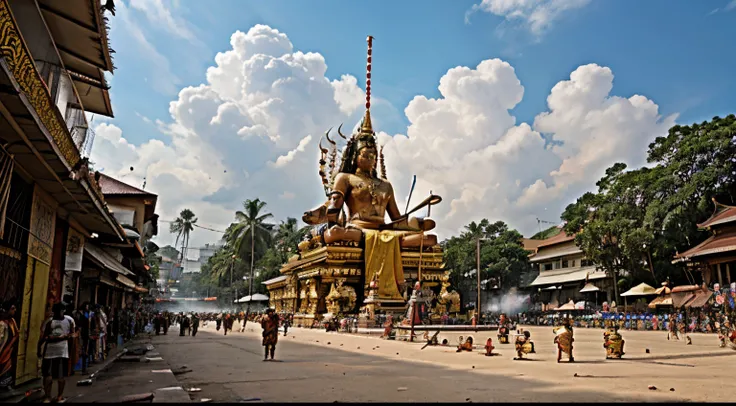 Thaipusam celebrations wide shot angle.