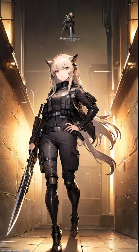 masterpiece, high quality, character concept art, (detailed eyes, detailed body, detailed face:1.5), ARKNIGHTS, sci-fi knights, anthro animals battle androids, (wearing sexy elegant future outfit uniform with straps and accessories, cargo pants, military v...