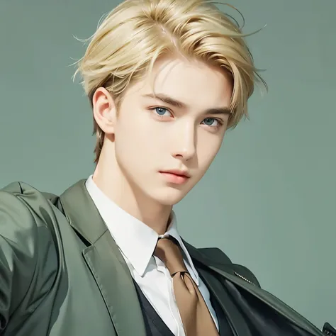 A teenage boy with realistic short blonde hair, (same realistic hair style), realistic handsome face, realistic cool expression, adapt the same realistic clothes,realistic light, realistic shadows, realistic background, good image quality, very good image ...