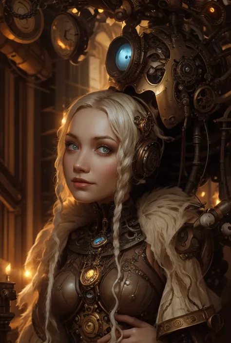 Robot beautiful steampunk princess hugging steampunk robot, all in a very detailed steampunk style, dynamic light, Beautiful, H.r.Giger , Jules Verne, HZ Steampunk