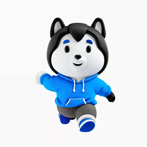 Cartoon husky dog in blue sweatshirt running with raised paws, husky, huleeb, Mascot illustration, Husky dogs, cute cartoon character, telegraph stickers design, Cute dog, sports mascot, telegraph stickers, Cute big breasts:2, Gamine, Simple illustration, ...